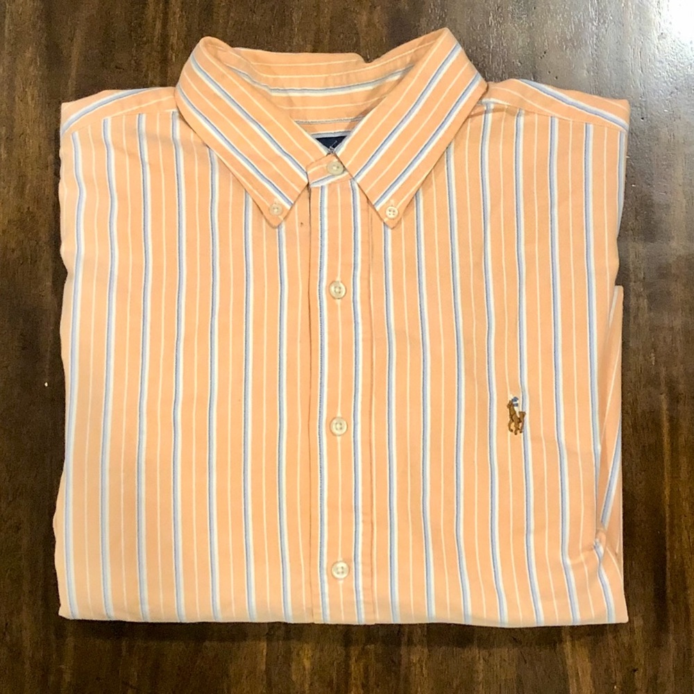 RALPH LAUREN Long Sleeve Blue Orange Button Down Dress Shirt Sz XL